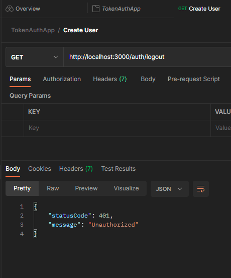 Testing the logout API endpoint with Postman