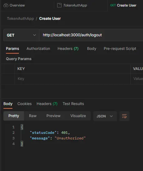 Testing the logout API endpoint with Postman